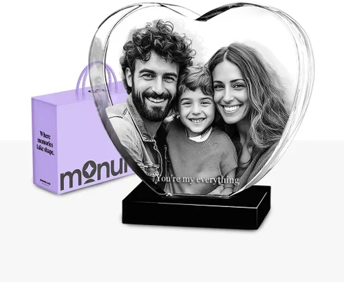 Miniatura 10 de Monume Corazón de cristal 3D (pequeño) – Foto de cristal personalizada grabada con láser hecha de vidrio transparente – Regalos fotográficos Estándar