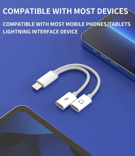 Miniatura 4 de Adaptador de auriculares para iPhone (paquete de 2) Divisor Lightning dual 2 en 1, adaptador de conector doble para carga de audio, cable de carga