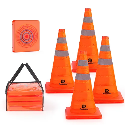 Miniatura 14 de RoadHero Paquete de 4 conos plegables de seguridad de tráfico de 28 pulgadas, conos emergentes multiusos con collar reflectante para seguridad vial
