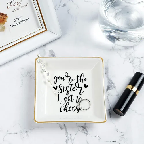 Miniatura 5 de Regalos para la mejor hermana para mujeres, plato de cerámica para anillos con texto en inglés "You Are the Sister I Got to Choice", bandeja