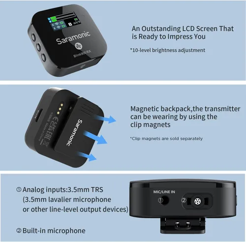 Miniatura 6 de Saramonic Blink900 B1 Sistema de micrófono inalámbrico Lavalier y alcance inalámbrico de 656 pies y pantalla OLED para cámara réflex digital Canon