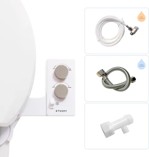 TUSHY Spa - Accesorio de bidé de agua caliente para inodoro, ajuste universal, fácil de instalar, autolimpieza, presión ajustable, control de Níquel
