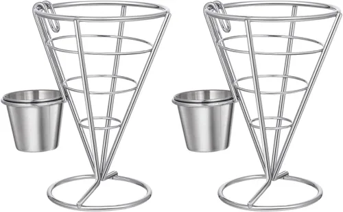 Hemoton Soporte para papas fritas con 2 platos de inmersión, exhibición de pollo frito para fiestas, patio trasero, aperitivos