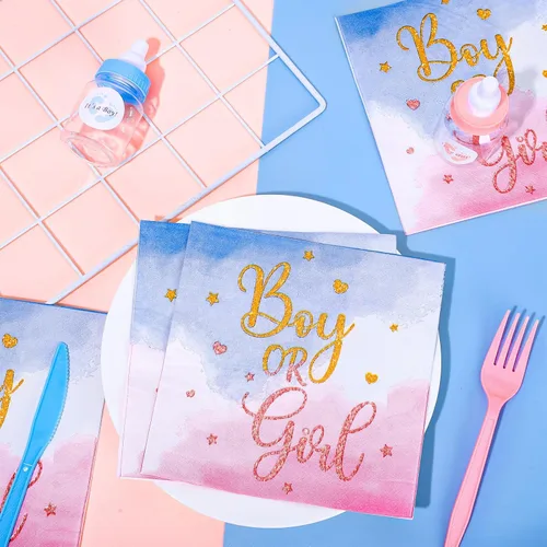 Miniatura 3 de 80 servilletas de papel para revelación de género para niños o niñas, servilletas desechables de acuarela azul y rosa decorativas para suministros
