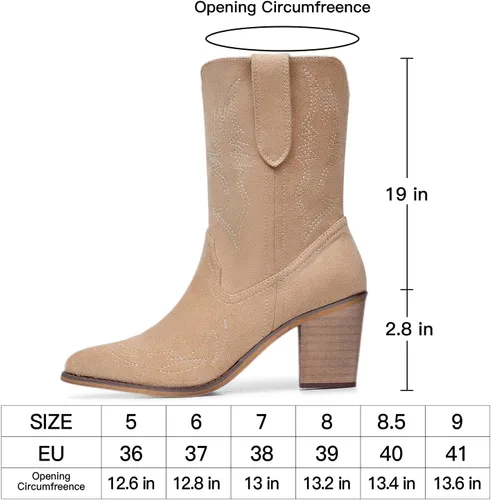 Miniatura 5 de SHIBEVER Botas vaqueras para mujer, de pantorrilla ancha, con bordado occidental, botas vaqueras con puntera puntiaguda