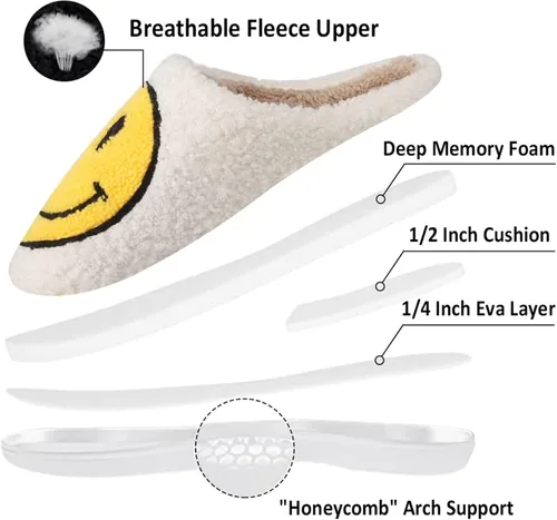 Miniatura 2 de kissxiaoya Pantuflas de cara sonriente para mujeres y hombres, pantuflas retro de felpa suave y ligera, pantuflas de casa para interiores