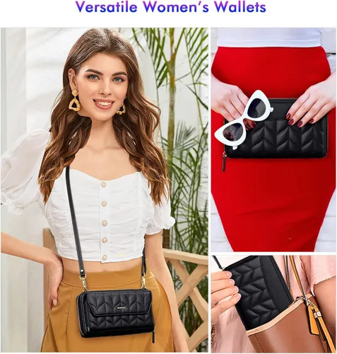 Miniatura 2 de nuoku Cartera RFID para mujer, bolso cruzado con cremallera alrededor de 2 correas