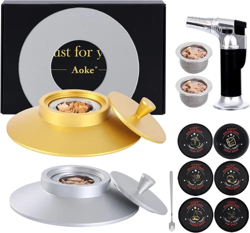 Miniatura 8 de Kit de ahumador de cóctel con antorcha, paquete de 2 kits de ahumador de whisky de metal, kit de ahumador de metal a la antigua, regalos de whisky