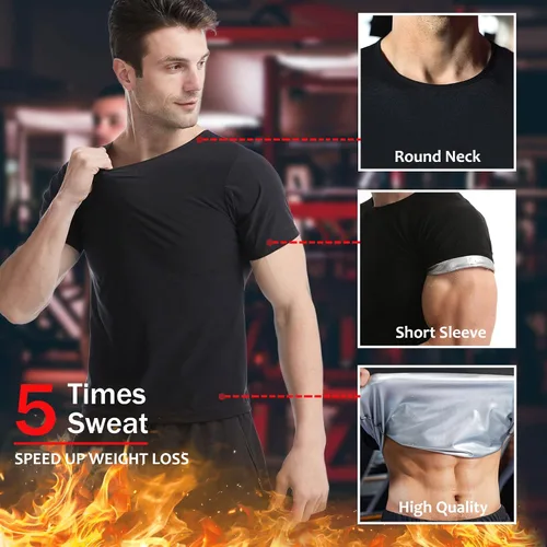 Miniatura 5 de Camisa de Sauna para Hombres de Manga Corta Traje de Sauna para Hombres Moldeador Corporal de Sudor Chaleco de Compresión Top de Ejercicio