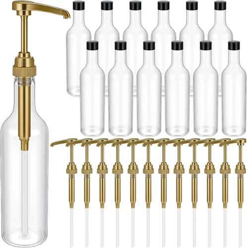 Miniatura 8 de Maxdot 2 piezas botellas de jarabe de 25 oz con bomba, botellas de cuello largo, dispensador de bomba de jarabe de plástico para accesorios de bar