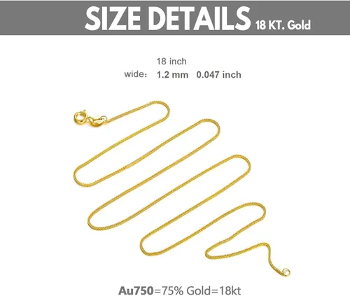 Miniatura 6 de Collar de cadena de oro macizo de 18 quilates para mujer, cuerda de corte de diamante de 0.059in, collar de doble cadena, joyería para niñas, mamá