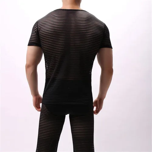 Miniatura 4 de Camisetas de verano transpirables de seda de hielo para hombre, de manga corta, para cultivar fitness, cuello redondo, blusa transparente