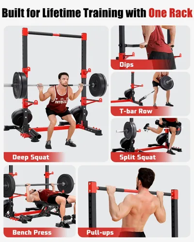 Miniatura 6 de YOLEO Smith Machine & Squat Rack Combo, Multi-Functional Power Racks with Adjustable Width & Pull-Up Bar, Cable Crossover Power Cage, Independent