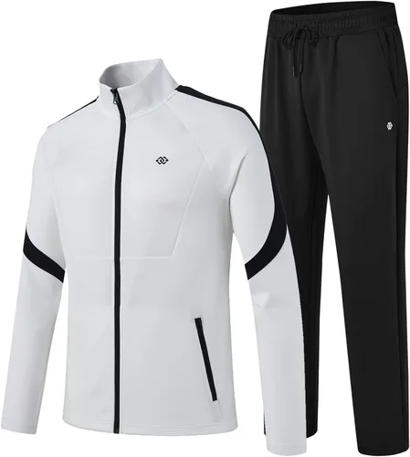 MoFiz Conjunto deportivo para hombre, manga larga, casual, con cremallera completa, para correr, deportivo, 2 piezas