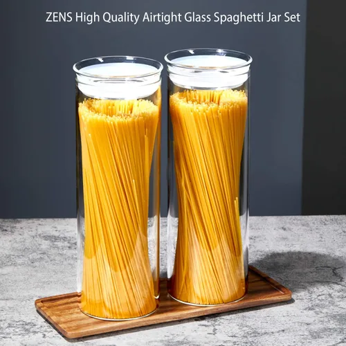Miniatura 7 de ZENS Juego de 2 recipientes de almacenamiento de vidrio para pasta de espaguetis con tapas, recipientes herméticos transparentes de 65 onzas de alto