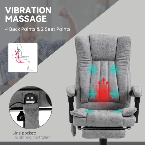 Miniatura 5 de Vinsetto Silla de oficina de masaje de vibración de 6 puntos, silla de computadora con respaldo alto con calor, altura ajustable, respaldo Gris