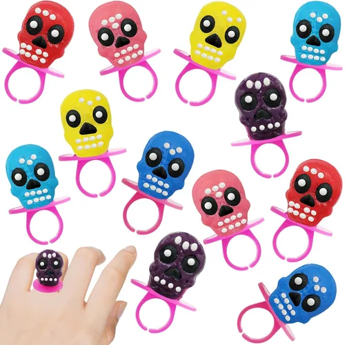 Miniatura 11 de Fruidles Anillos duros de calavera de Halloween, Día de los Muertos, envueltos individualmente (paquete de 12)