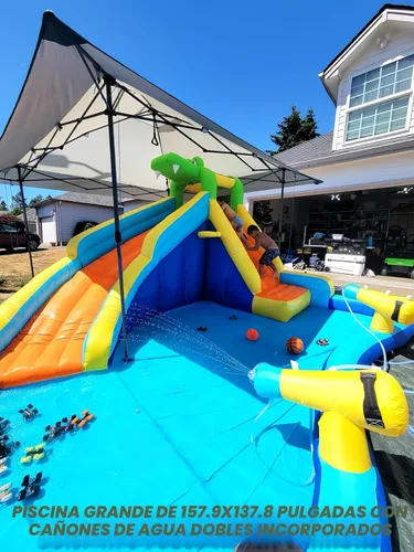 Miniatura 2 de ROOJER Tobogán acuático inflable de cocodrilo para patio trasero de niños, 8 en 1, casa de rebote húmeda y seca, parque acuático con soplador
