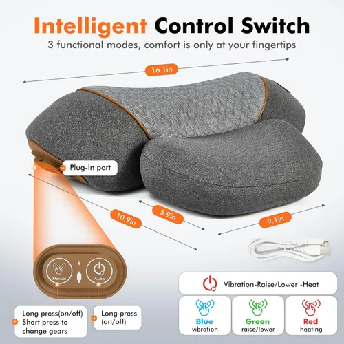Miniatura 7 de Almohada masajeadora de cuello con calefacción inalámbrica para aliviar el dolor de tejido profundo, dispositivo de tracción cervical recargable 3