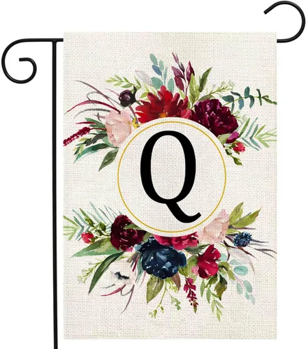 Miniatura 22 de Banderas de jardín con monograma de letra P, bandera de jardín de verano de 12 x 18 pulgadas, banderas florales de doble cara para patio, bandera
