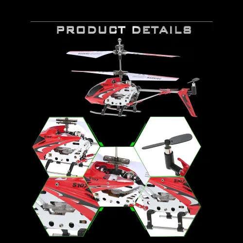 Miniatura 4 de GoolRC Helicóptero de control remoto, helicópteros RC S107/S107G, mini helicóptero de 3 canales con giroscopio para principiantes (rojo)