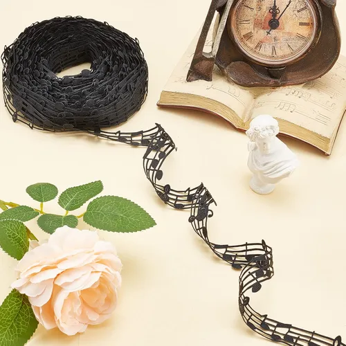 Miniatura 2 de PH PandaHall Cinta de notas musicales de 10 yardas de 1-1/8 pulgadas, fonograma negro, cinta hueca de poliéster, accesorios para álbumes