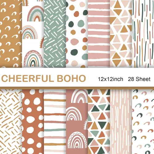 28 hojas de papel bohemio para álbum de recortes, papel de álbum de recortes de 12 x 12 pulgadas, papel de álbum de recortes de 90 lb/160 g/m²,