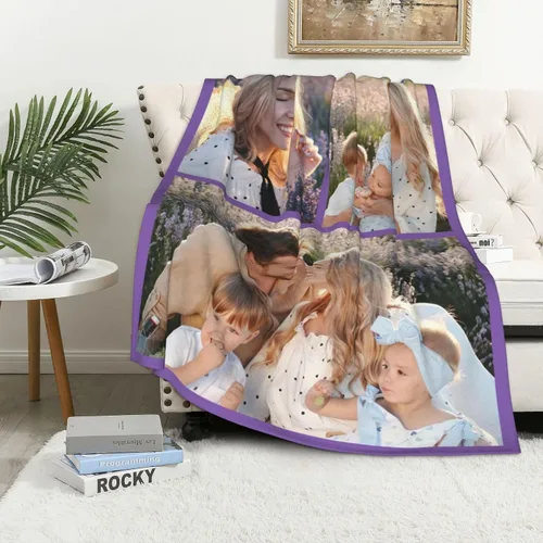Miniatura 7 de WNNNS Manta personalizada con 3 imágenes, manta personalizada para familias, parejas, novia, novio, amigo. Foto 3-1