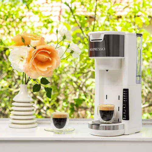 Miniatura 6 de Mixpresso - Cafetera blanca para una sola porción, compatible con cápsulas K-Cup y café molido, cafetera compacta de 30 oz para una sola porción