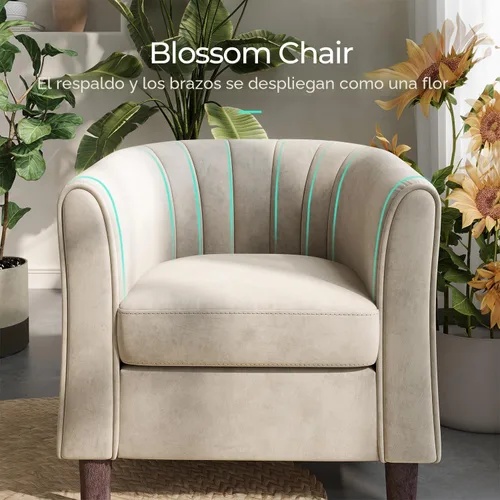Miniatura 4 de LINSY Silla decorativa con otomana, sillón moderno, cómoda silla de lectura de barril con reposapiés para sala de estar, dormitorio, sala de Beige