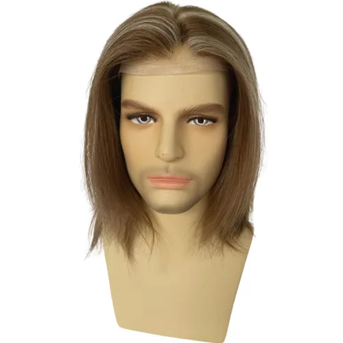 Miniatura 11 de Voloria Swiss Full Lace Toupee Europeo Real Cabello Humano Reemplazo para Hombres Hairpiece #18 Rubio Ceniza Marrón