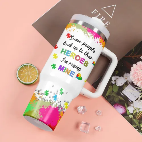 Miniatura 2 de Regalos para mamá, vaso de concientización sobre el autismo, vaso de 40 onzas con asa para mamá autista Autismo Mamá