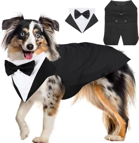 Miniatura 27 de Collar de esmoquin con moño para perro Segarty - Corbatín negro con corbata de cuello ajustable y hecha a mano en blanco para gatos y perros machos