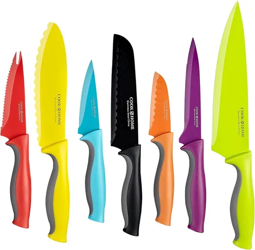 Miniatura 2 de Cook N Home Basics - Juego de cuchillos de cocina de acero inoxidable al carbono recubierto con fundas, cuchillas afiladas antiadherentes