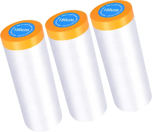 Miniatura 10 de Muf 2 x 65 pies de tela plástica para goteos, lámina de plástico con cinta adhesiva, película de enmascaramiento protectora impermeable, previene