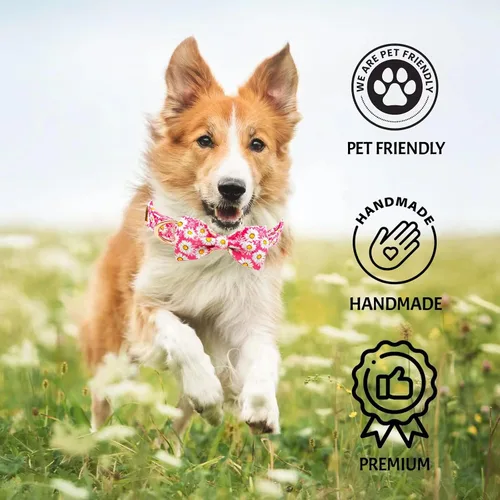 Miniatura 5 de Tunkoo Pink Daisy - Collar para perro con corbata de lazo de flores, collar ajustable de algodón de alta calidad, hebilla de metal duradera