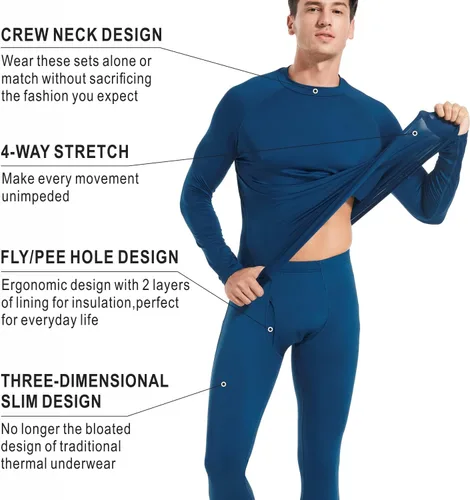 Miniatura 4 de qualidyne Mens Thermal Underwear Fleece Lined Base Layer Long Johns Set Top and Bottom Winter Sports Suits