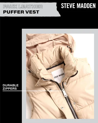 Miniatura 3 de Steve Madden Chaleco para mujer Chaleco de invierno acolchado de piel sintética para mujer Chaqueta acolchada sin mangas (S-XL)