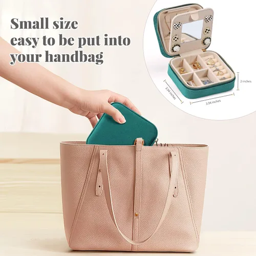 Miniatura 3 de Dajasan Joyero de viaje de terciopelo, mini estuche de joyería de viaje, pequeño organizador de joyas de viaje portátil con espejo para mujeres