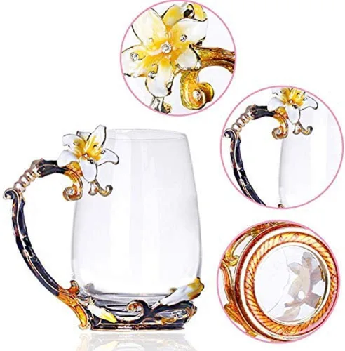 Miniatura 3 de Taza de té, Regalos para el Día de la Madre, Tazas de café, Taza de té de vidrio con flor de lirio, Ideas únicas personalizadas para regalos
