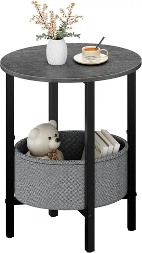 Miniatura 9 de Vagusicc Mesa auxiliar, mesa auxiliar redonda con cesta de tela, para sala de estar, dormitorio, oficina, Begie