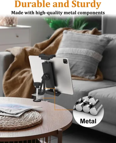 Miniatura 5 de Soporte para tablet debajo del gabinete, soporte para tableta de cocina con base de abrazadera de metal Sdurdy, soporte para tableta de escritorio