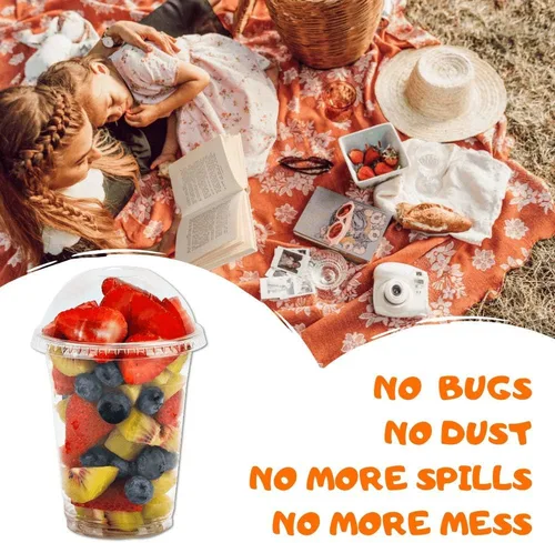 Miniatura 5 de Vasos de plástico transparente de 12 onzas con tapas de cúpula sin agujero, (30 juegos), taza de postre desechable para PET, taza de parfait