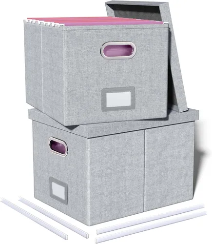 Miniatura 14 de Organizador de archivos en paquete de 2, caja archivadora portátil con tapa, compatible con carpetas tamaño carta/legal, organizador de documentos