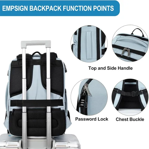 Miniatura 4 de EMPSIGN Mochila de viaje de mano para mujeres y hombres, mochila grande de 17 pulgadas para laptop con puerto USB, equipaje de mano aprobado por