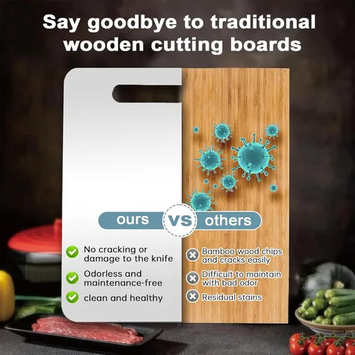 Miniatura 8 de Tabla de cortar de acero inoxidable, 3 tablas de cortar para cocina, tabla de cortar antiadherente inoxidable 304 para carne, frutas y verduras
