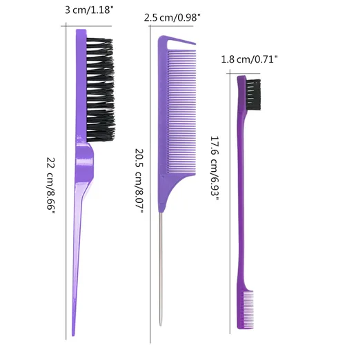 Miniatura 4 de Juego de 3 piezas de peine de peinado para el cabello, cepillo de cola, peine de cola, cepillo de borde para el borde de la espalda, peinado, corte