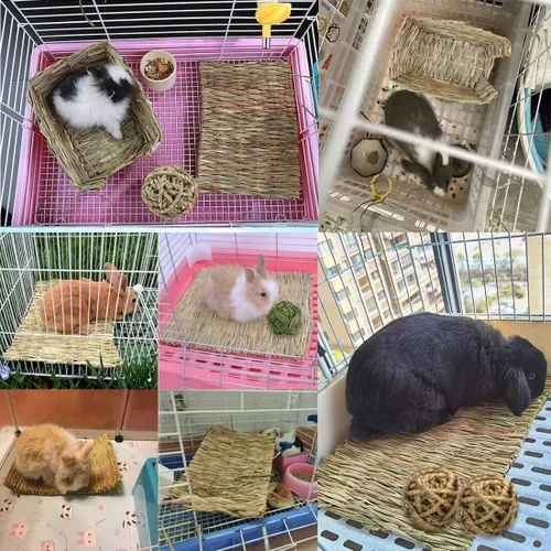 Miniatura 8 de Hamiledyi Cama de hierba de conejo, alfombrilla de heno natural hecha a mano, bolas masticables para conejo, jerbo, chinchilla, cobaya, hurón, otros