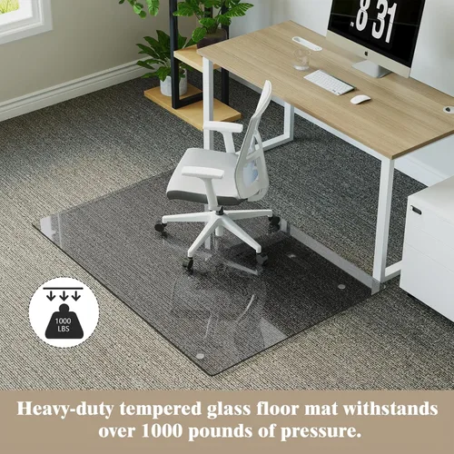 Miniatura 4 de Koonmi Tapete para silla de vidrio templado para suelos de madera dura y alfombras, 30" x 48" gris, protector de piso de oficina de servicio pesado