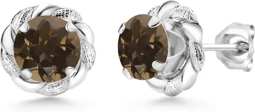 Miniatura 346 de Gem Stone King Aretes de plata de ley 925 de 0.236 in con piedra natal redonda para mujer
